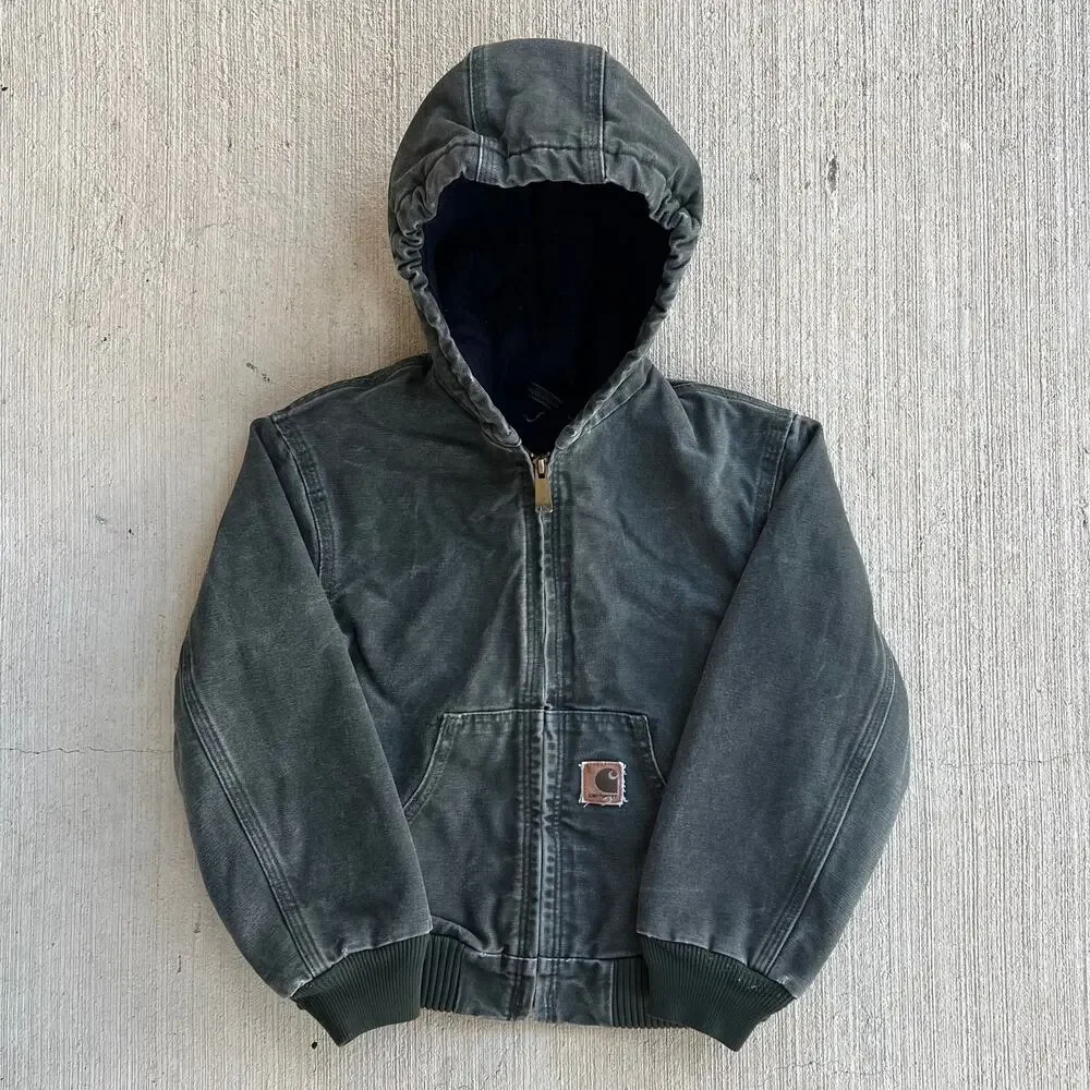 Carhartt YOUTH green hooded work wear jacket